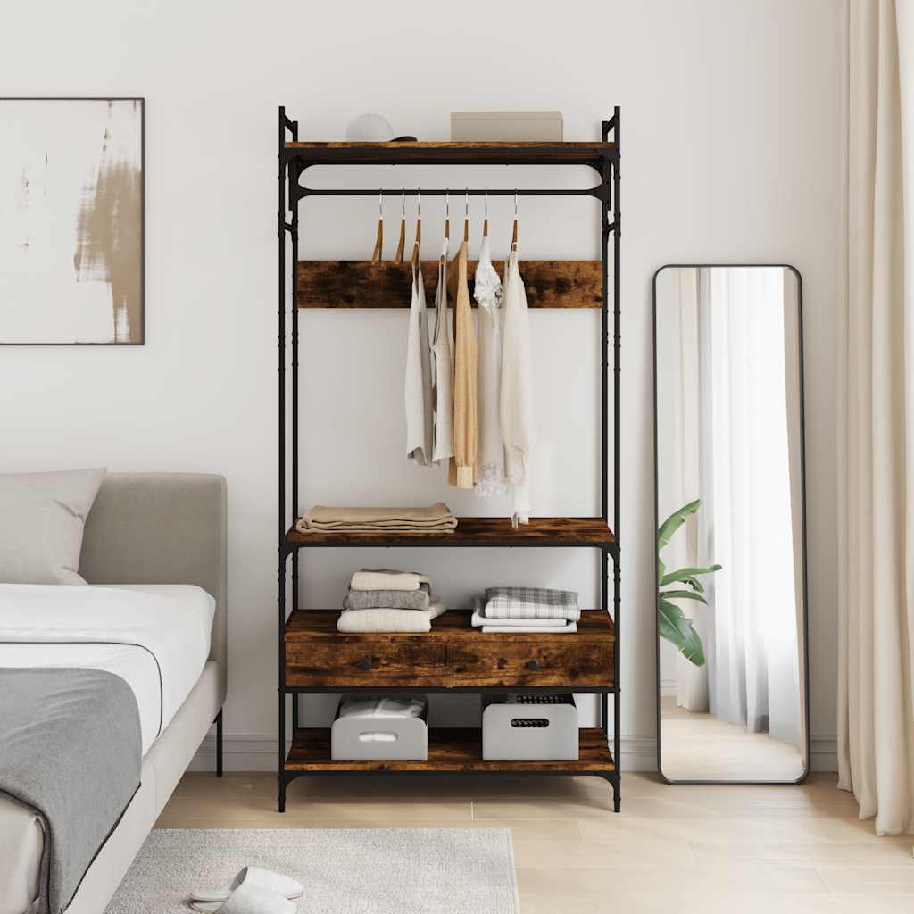 vidaXL Ντουλάπα με Συρτάρια Καπνιστή Δρυς 89x39x184,5εκ. Επεξεργ. Ξύλο