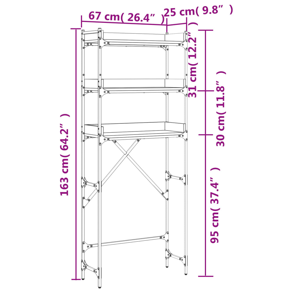 vidaXL Ραφιέρα Πλυντηρίου Γκρι Sonoma 67x25x163 εκ. από Επεξεργ. Ξύλο