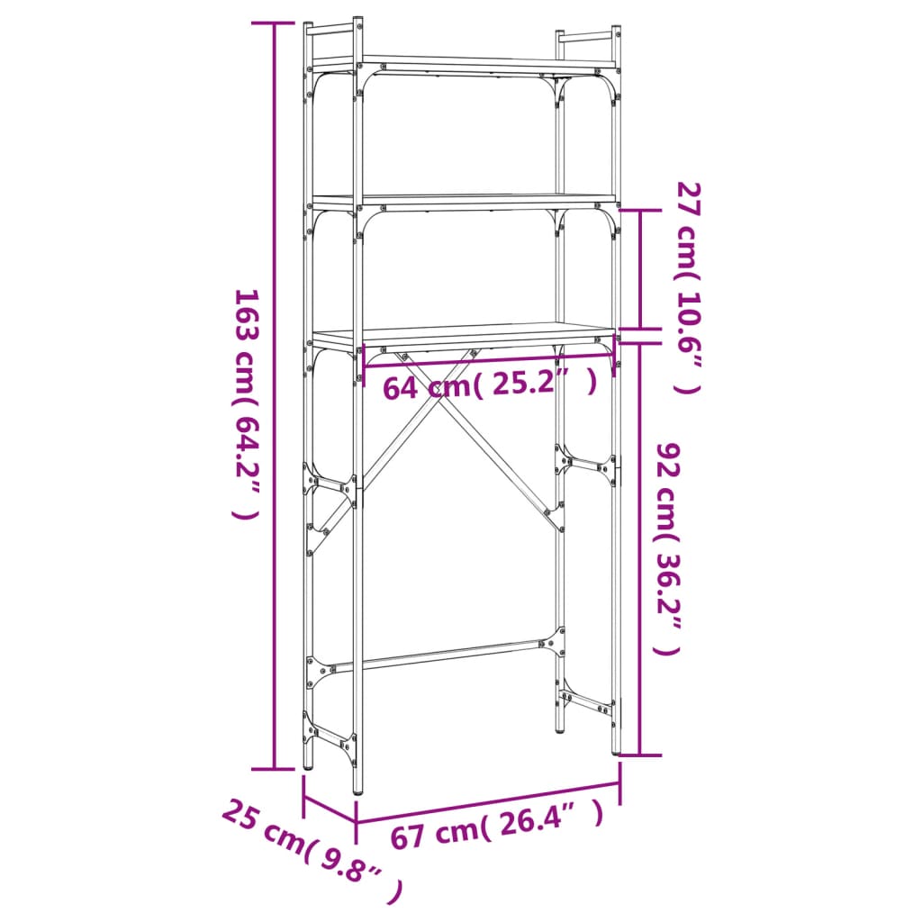 vidaXL Ραφιέρα Πλυντηρίου Sonoma Δρυς 67x25x163 εκ. από Επεξεργ. Ξύλο