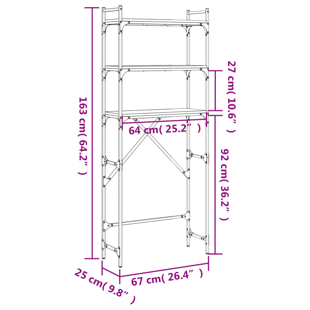 vidaXL Ραφιέρα Πλυντηρίου Καφέ Δρυς 67 x 25 x 163 εκ. Επεξεργ. Ξύλο