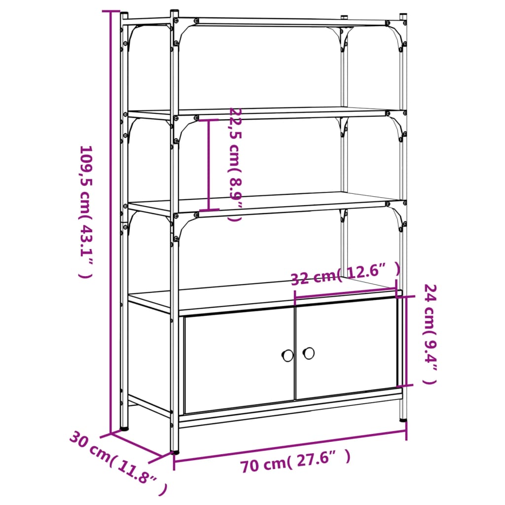 vidaXL Βιβλιοθήκη 3 Επιπέδων Καπν. Δρυς 70x30x109,5 εκ. Επεξεργ. Ξύλο