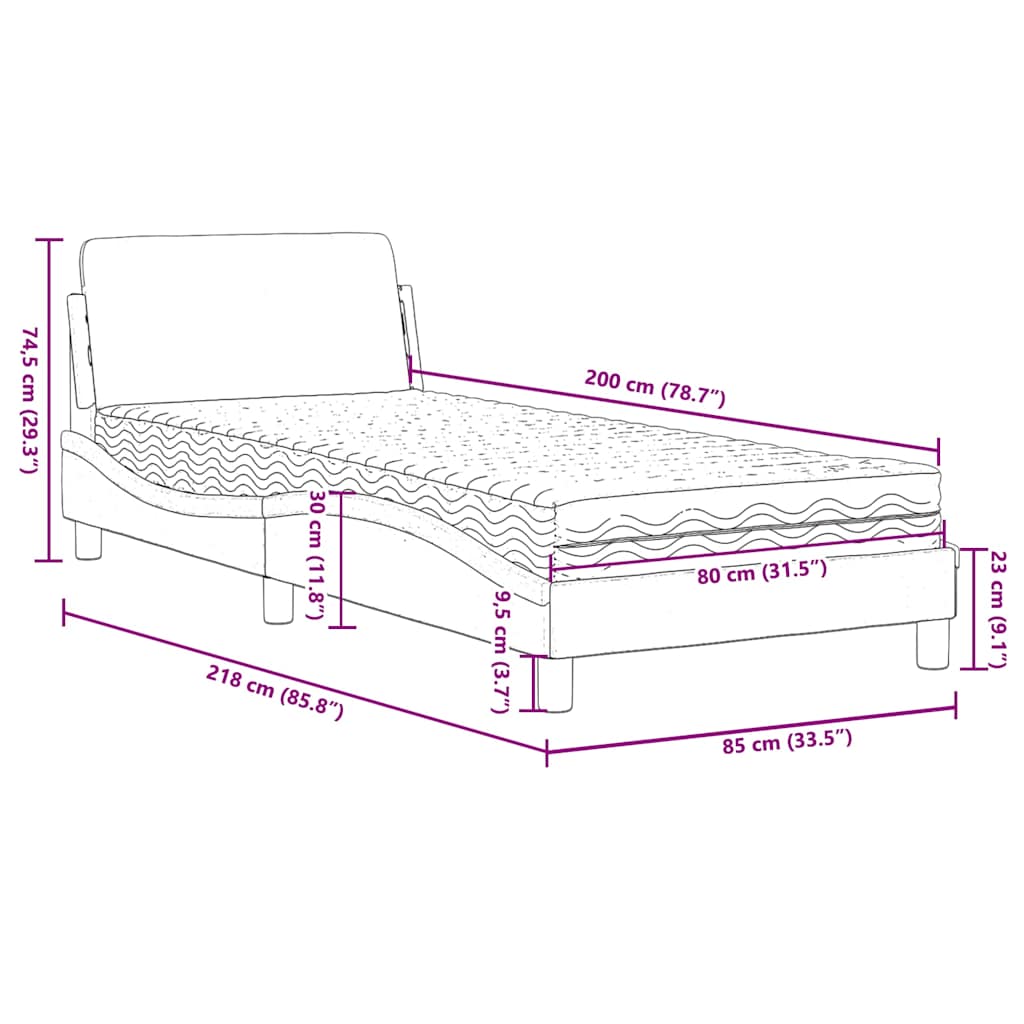 vidaXL Κρεβάτι με Στρώμα Dover Μπλε 80 x 200 εκ. Βελούδινος