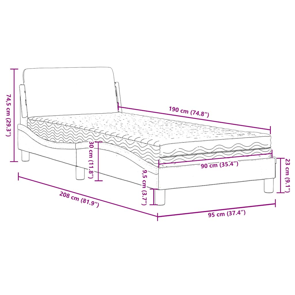 vidaXL Κρεβάτι με Στρώμα Dover Μπλε 90 x 190 εκ. Βελούδινος