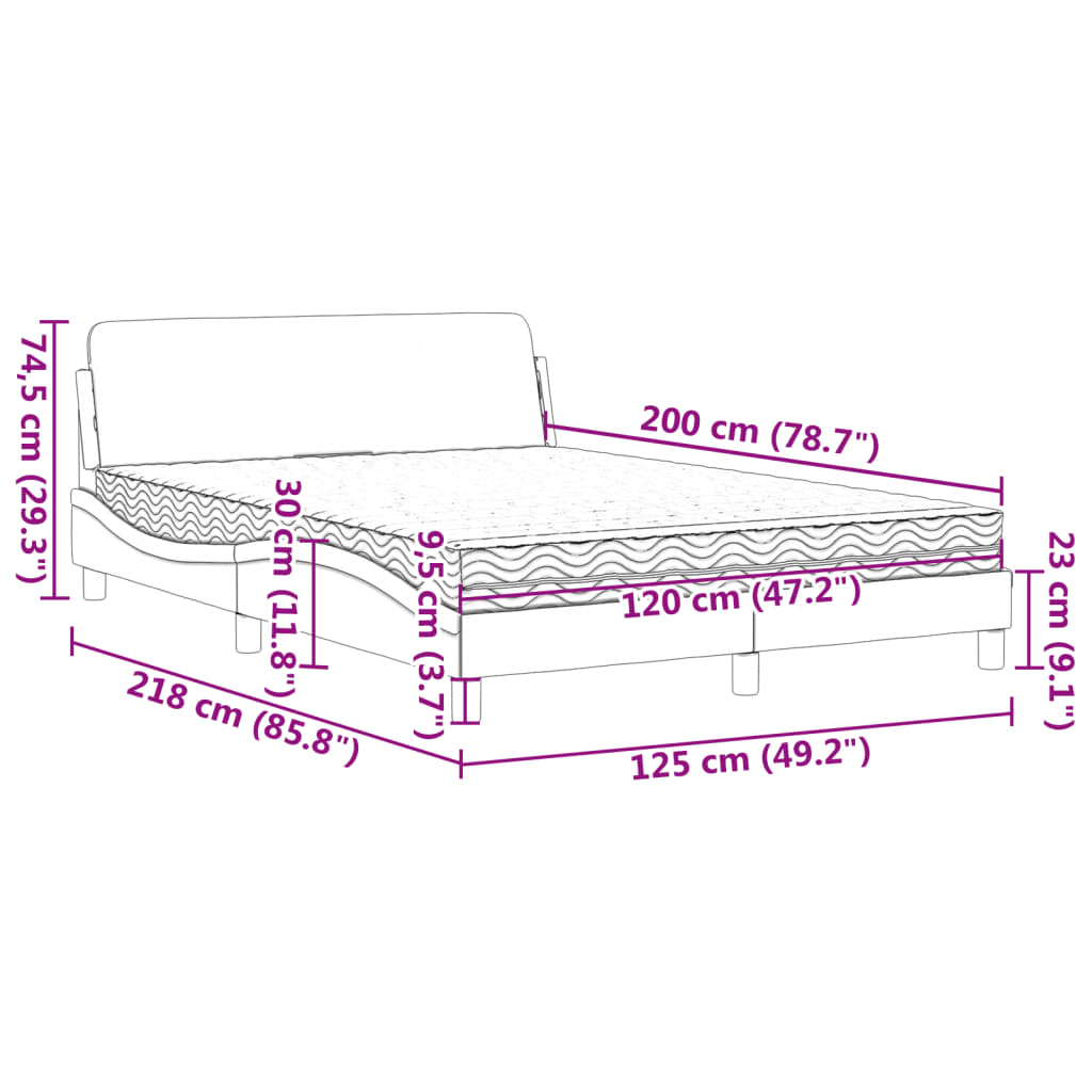 vidaXL Κρεβάτι με Στρώμα Dover Μαύρο και Λευκό 120 x 200 εκ. Συνθετικό Δέρμα
