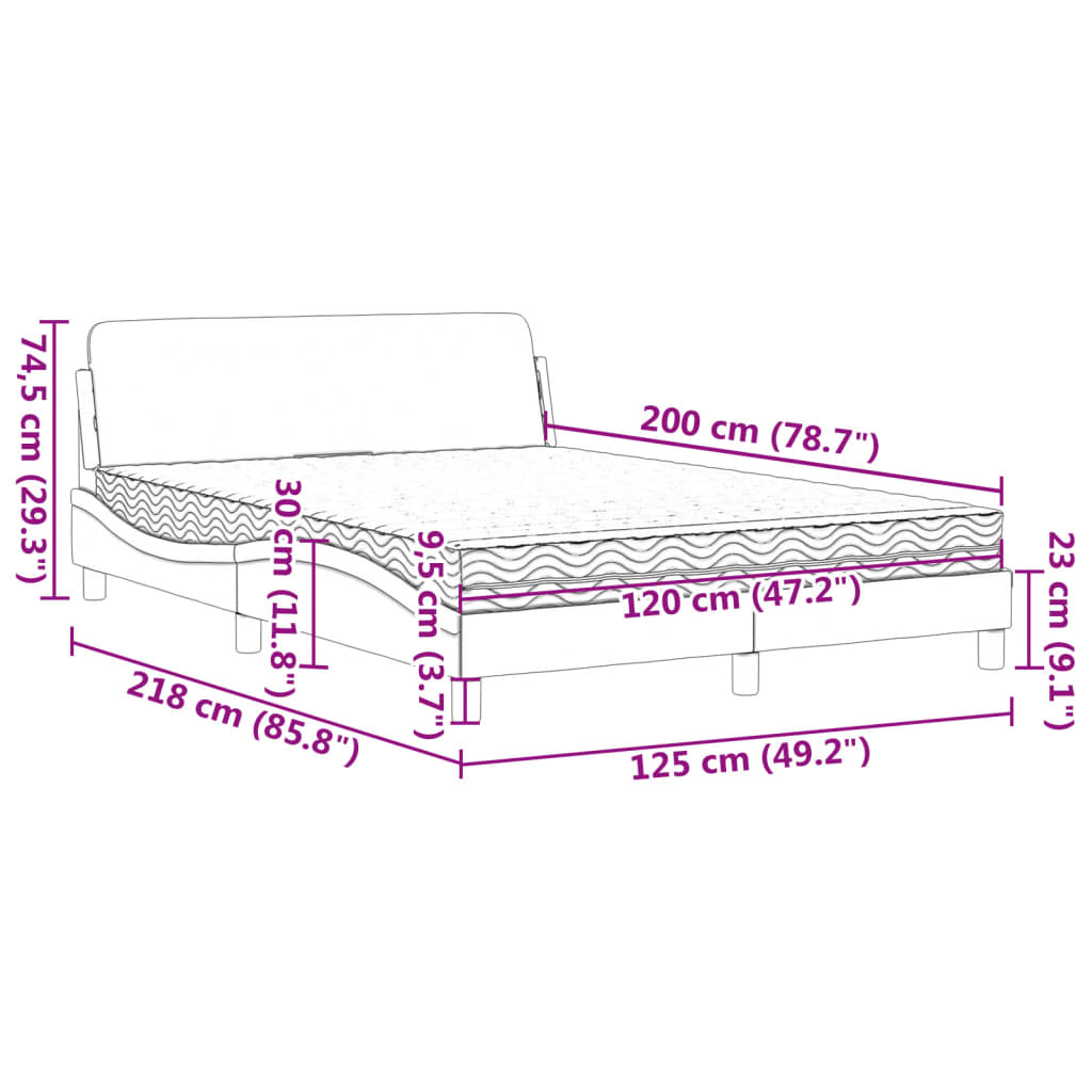 vidaXL Κρεβάτι με Στρώμα Dover Λευκό και Μαύρο 120 x 200 εκ. Συνθετικό Δέρμα
