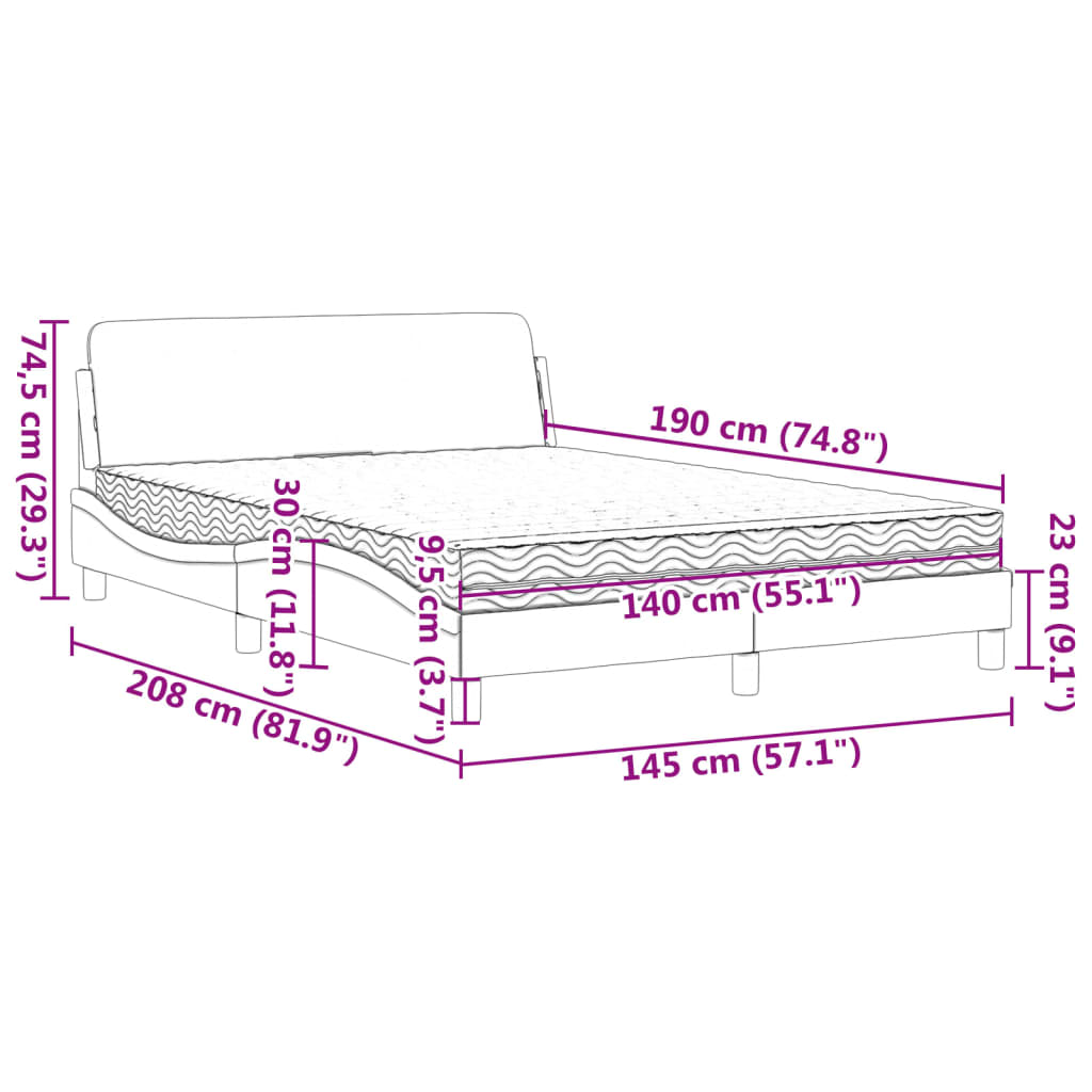 vidaXL Κρεβάτι με Στρώμα Dover Μαύρο 140 x 190 εκ. Υφασμάτινο