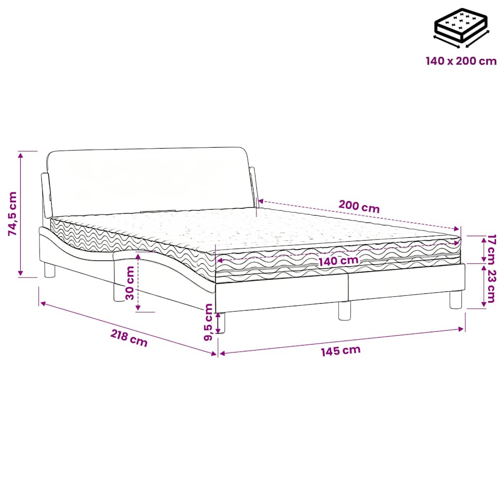 vidaXL Κρεβάτι με Στρώμα Dover Σκούρο Καφέ 140x200 εκ Υφασμάτινο