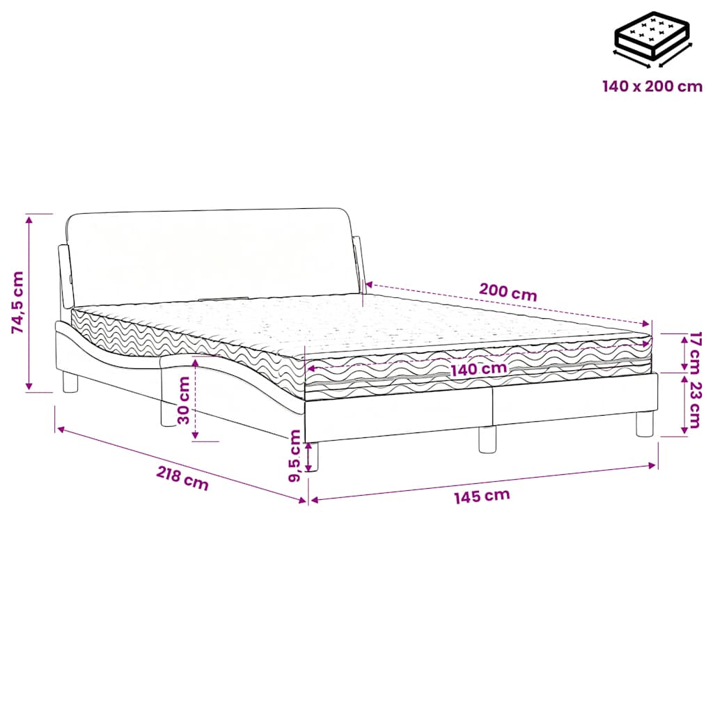 vidaXL Κρεβάτι με Στρώμα Dover Ανοιχτό Γκρι 140x200 εκ. Βελούδινο