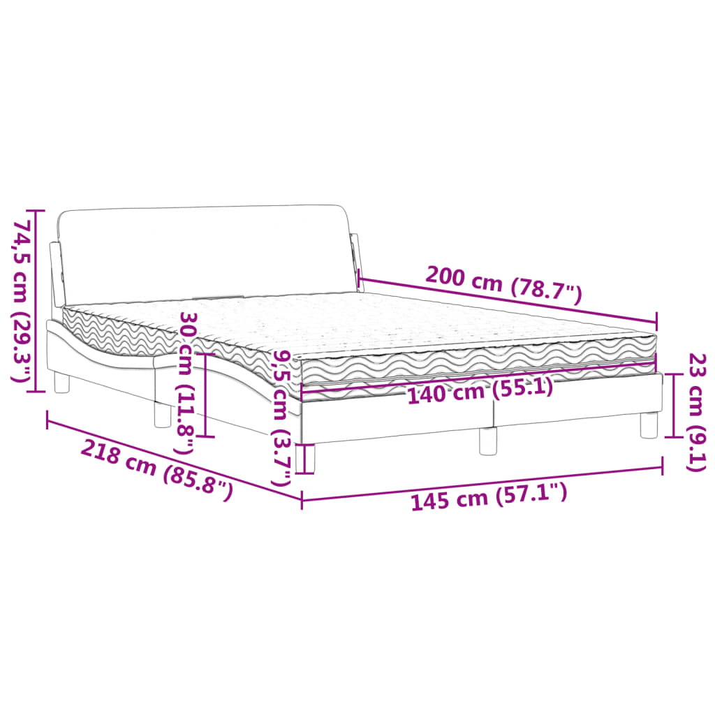 vidaXL Κρεβάτι με Στρώμα Dover Μπλε 140x200 εκ. Βελούδινο