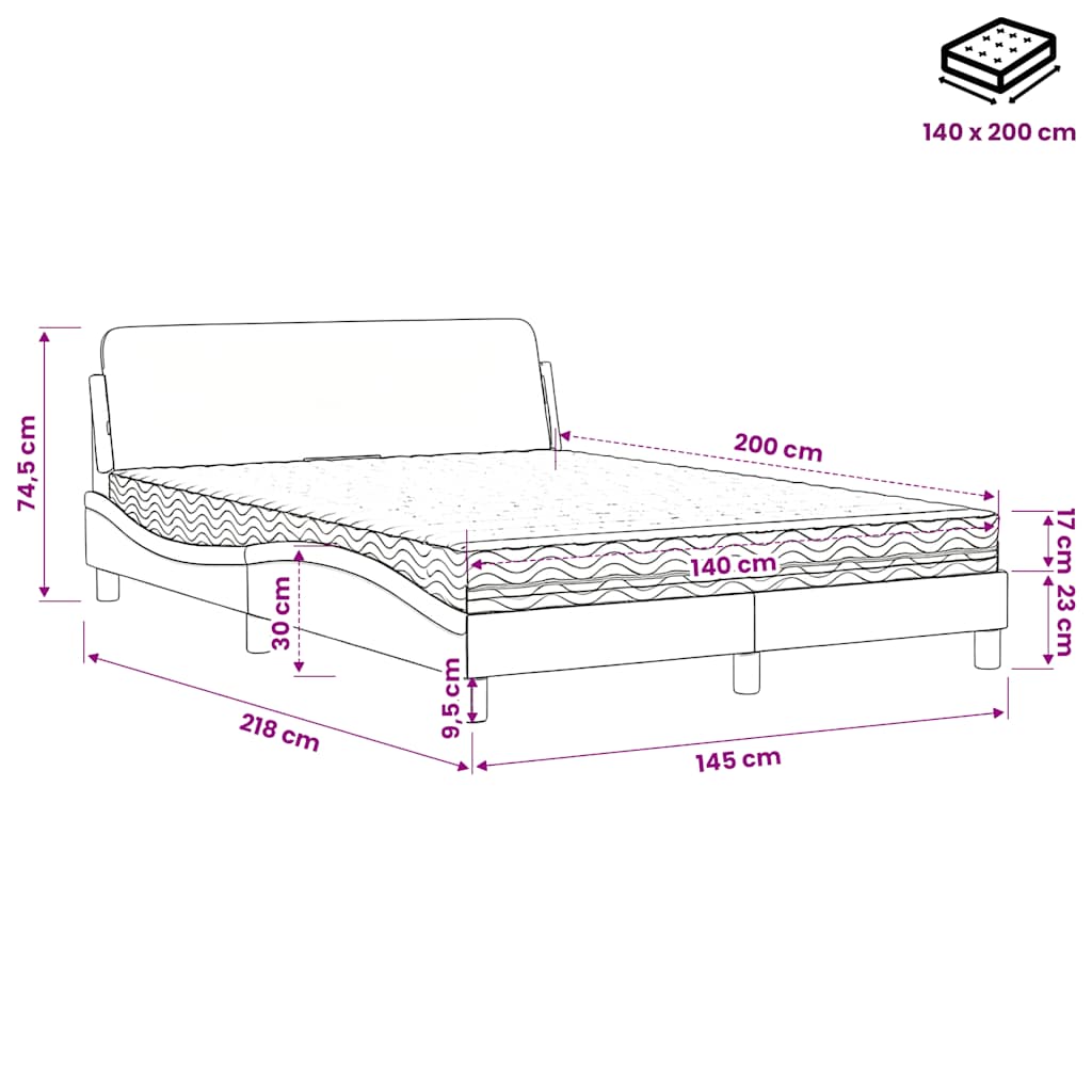 vidaXL Κρεβάτι με Στρώμα Dover Μαύρο/Λευκό 140x200 εκ. από Συνθετικό Δέρμα
