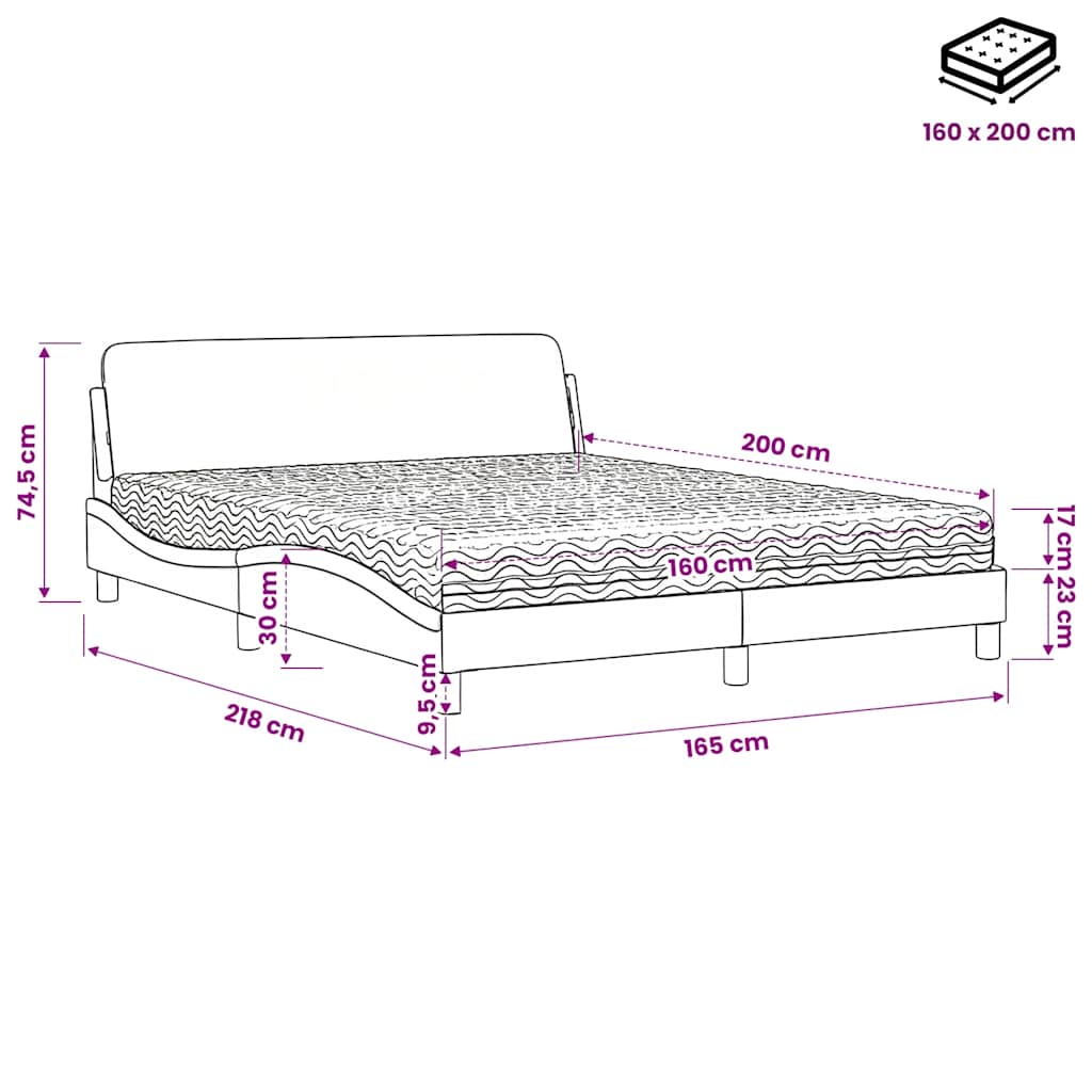 vidaXL Κρεβάτι με Στρώμα Dover Σκούρο Καφέ 160x200 εκ Υφασμάτινο
