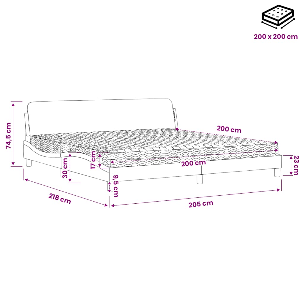 vidaXL Κρεβάτι με Στρώμα Dover Taupe 200x200 εκ. Υφασμάτινο