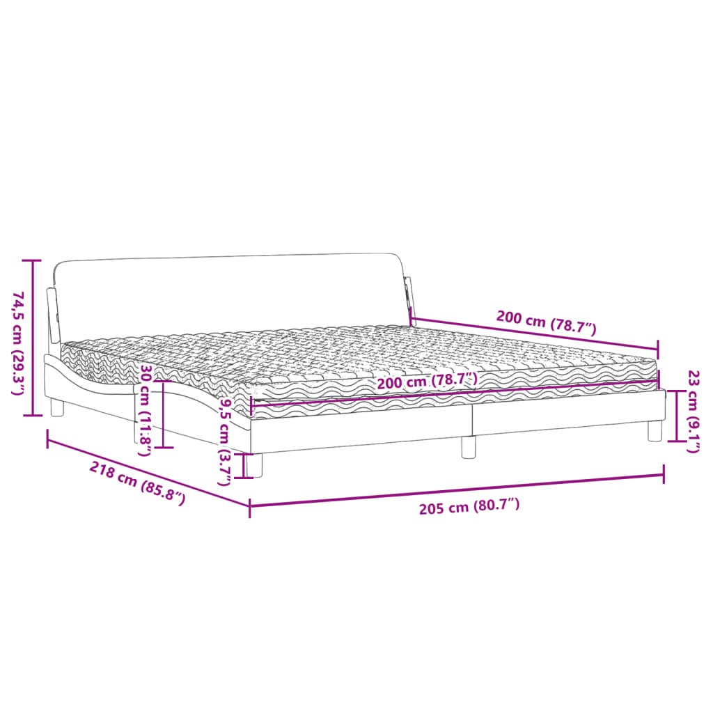 vidaXL Κρεβάτι με Στρώμα Dover Μαύρο/Λευκό 200x200εκ.Συνθ. Δέρμα