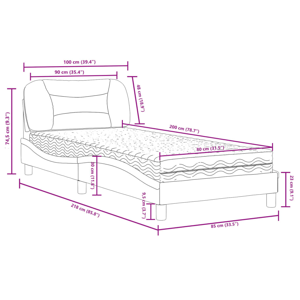 vidaXL Κρεβάτι με Στρώμα Hvar Taupe 90x200 εκ. Υφασμάτινο