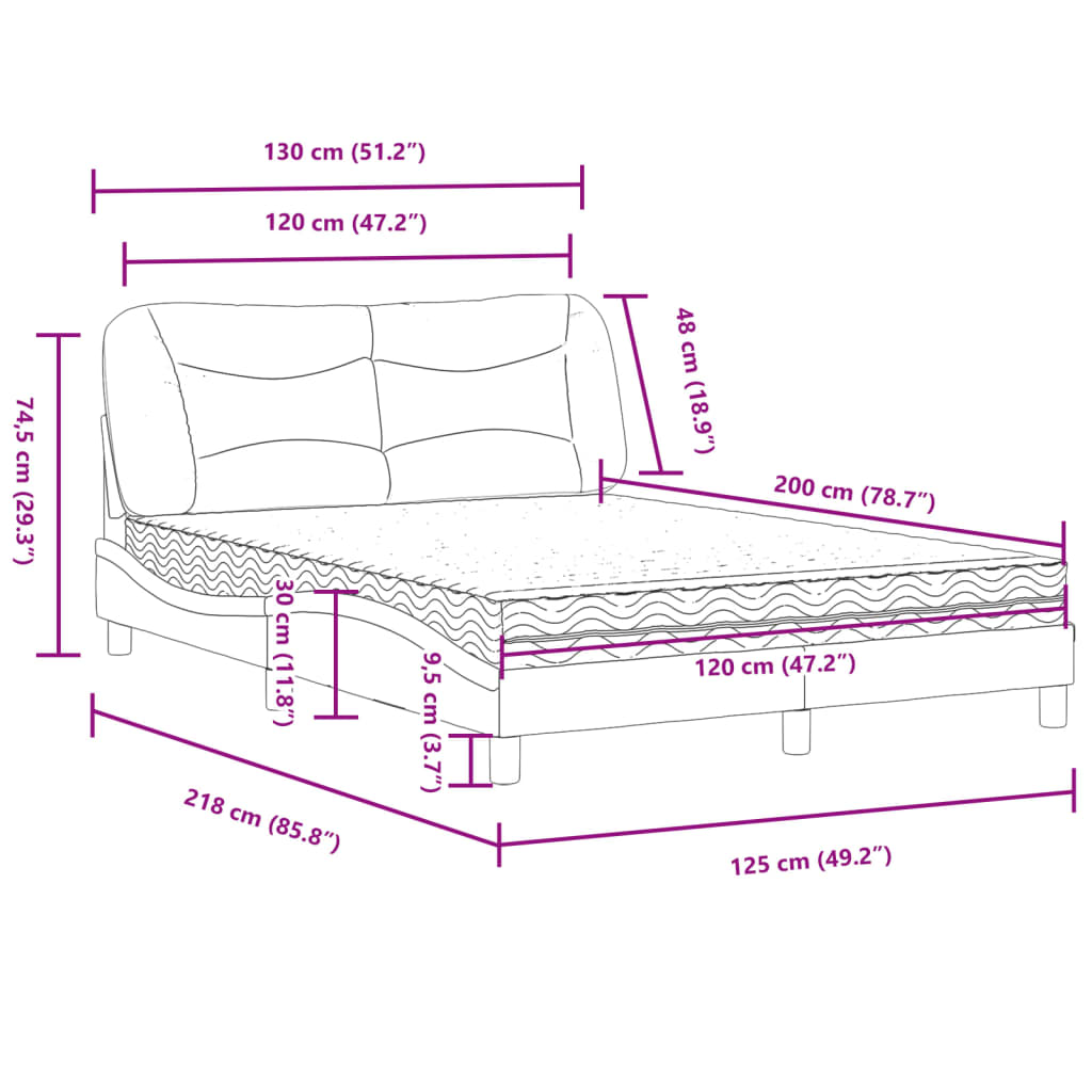 vidaXL Κρεβάτι με Στρώμα Hvar Μαύρο 120x200 εκ. Υφασμάτινο