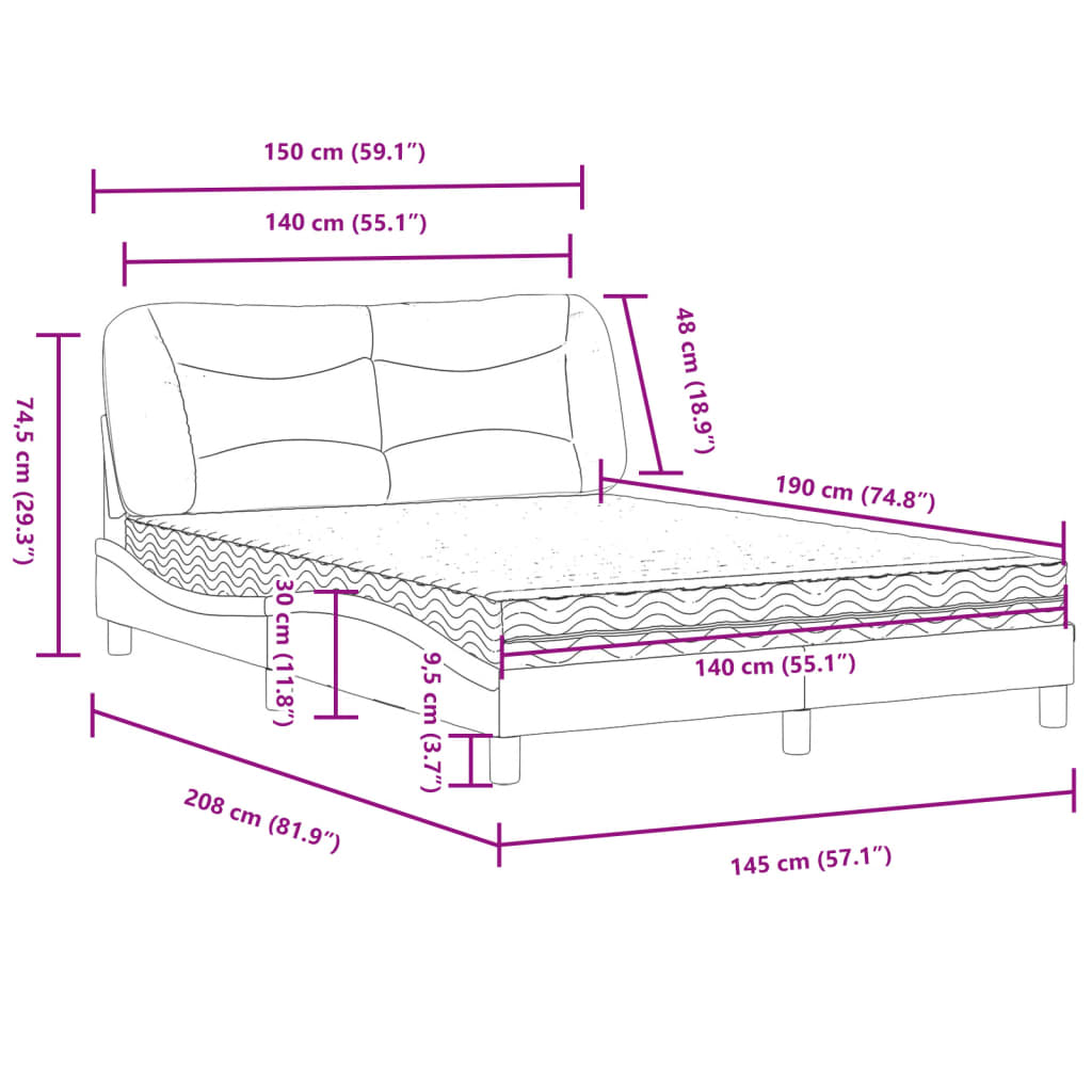 vidaXL Κρεβάτι με Στρώμα Hvar Μπλε 140x190 εκ. Υφασμάτινο