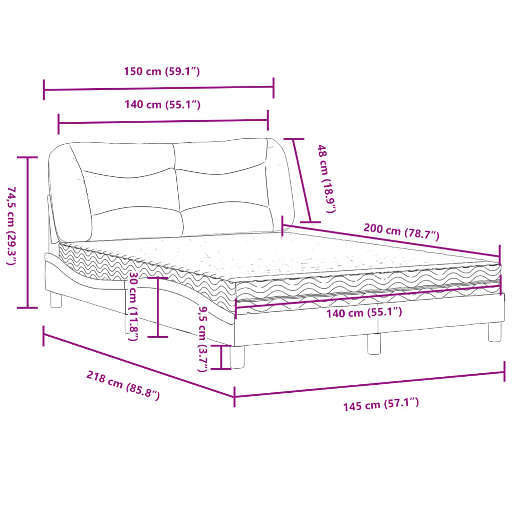 vidaXL Κρεβάτι με Στρώμα Hvar Κρεμ 140x200 εκ. Υφασμάτινο
