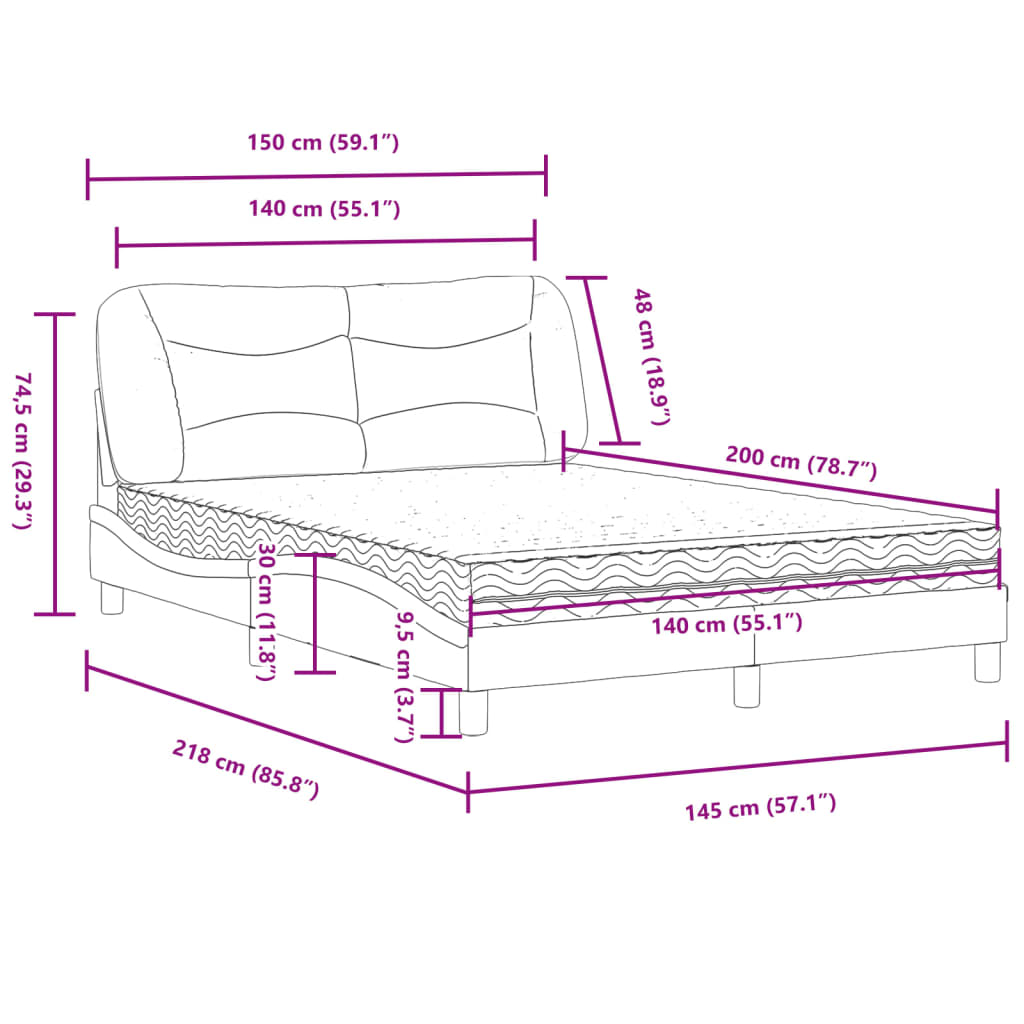 vidaXL Κρεβάτι με Στρώμα Hvar Μπλε 140x200 εκ. Υφασμάτινο