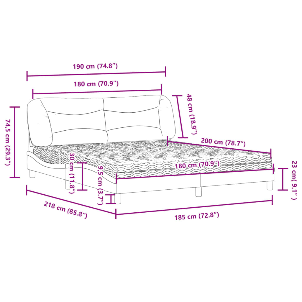 vidaXL Κρεβάτι με Στρώμα Hvar Μαύρο 180x200 εκ. Υφασμάτινο