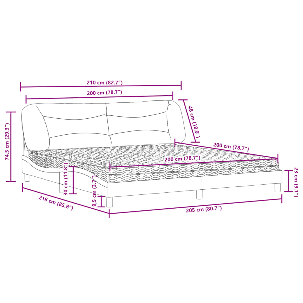 vidaXL Κρεβάτι με Στρώμα Hvar Ανοιχτό Γκρι 200x200 εκ. Υφασμάτινο