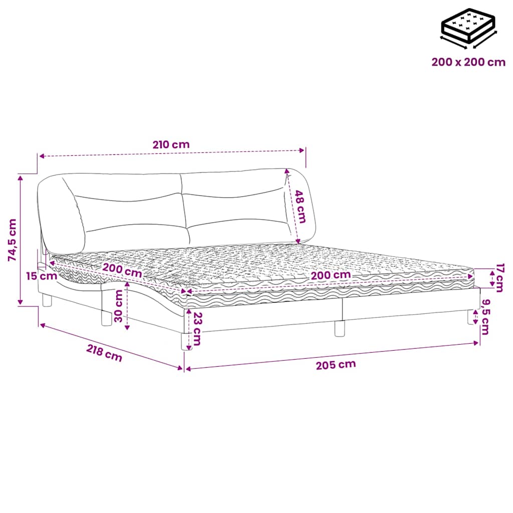 vidaXL Κρεβάτι με Στρώμα Hvar Taupe 200x200 εκ. Υφασμάτινο