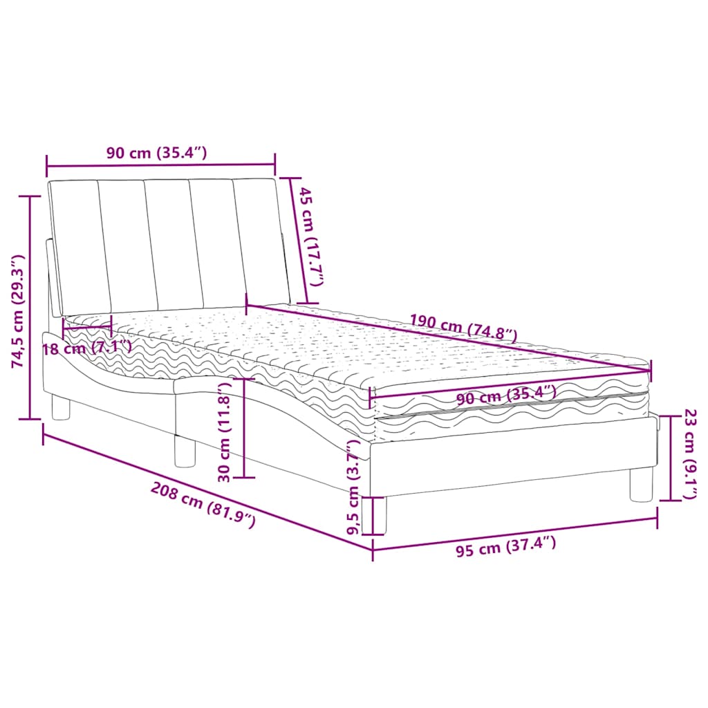 vidaXL Κρεβάτι με Στρώμα Hanko Σκούρο Πράσινο 90x190 εκ. Βελούδινο
