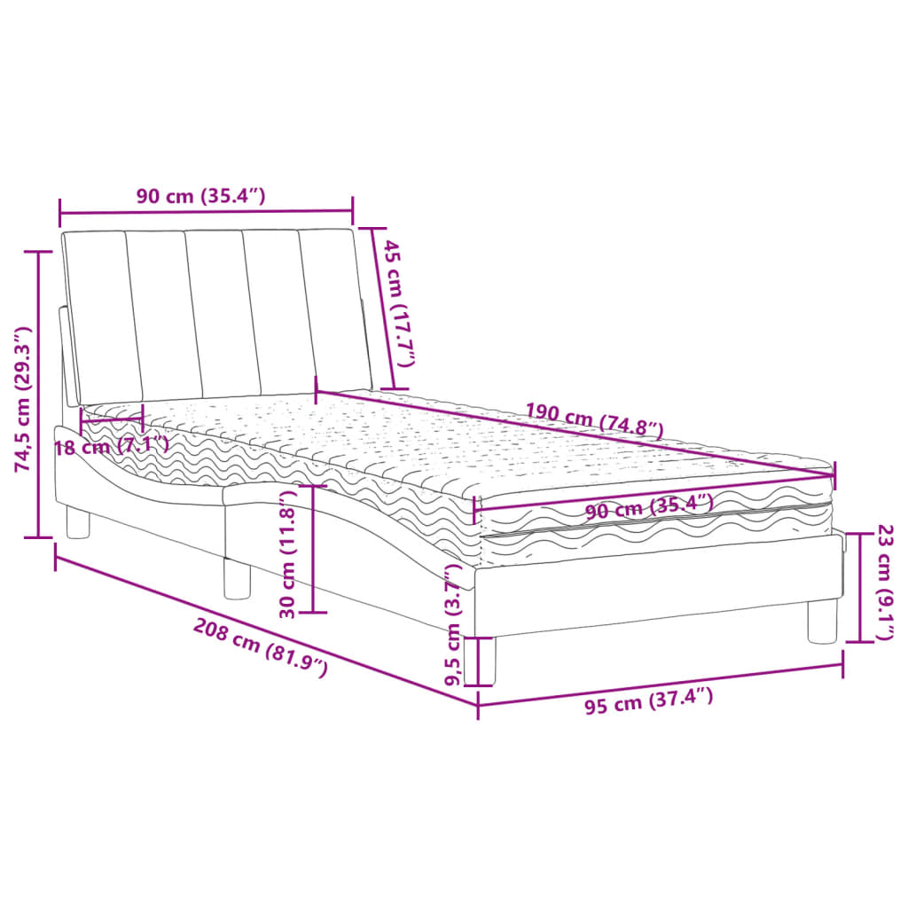 vidaXL Κρεβάτι με Στρώμα Hanko Ροζ 90x190 εκ. Βελούδινο