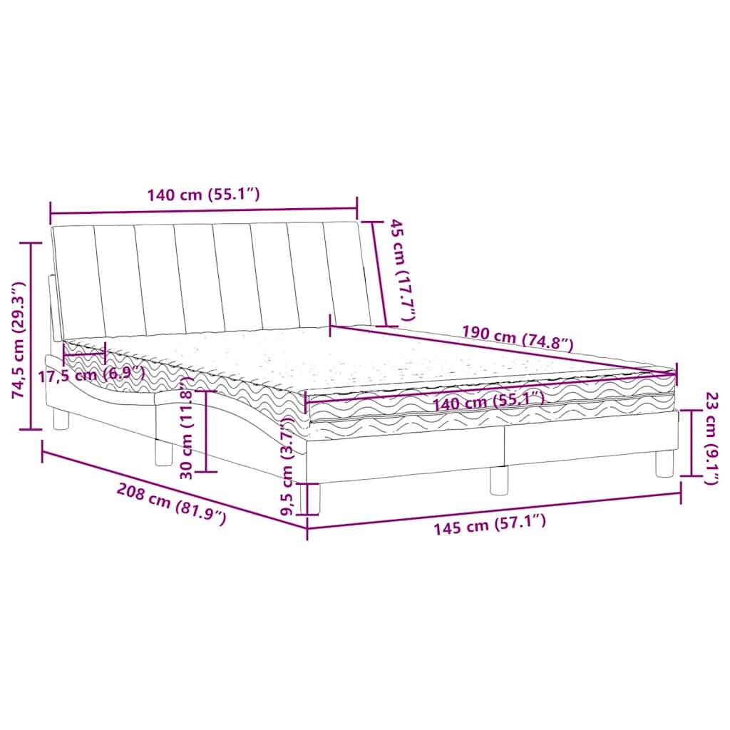 vidaXL Κρεβάτι με Στρώμα Hanko Σκούρο Πράσινο 140x190εκ. Βελούδινο