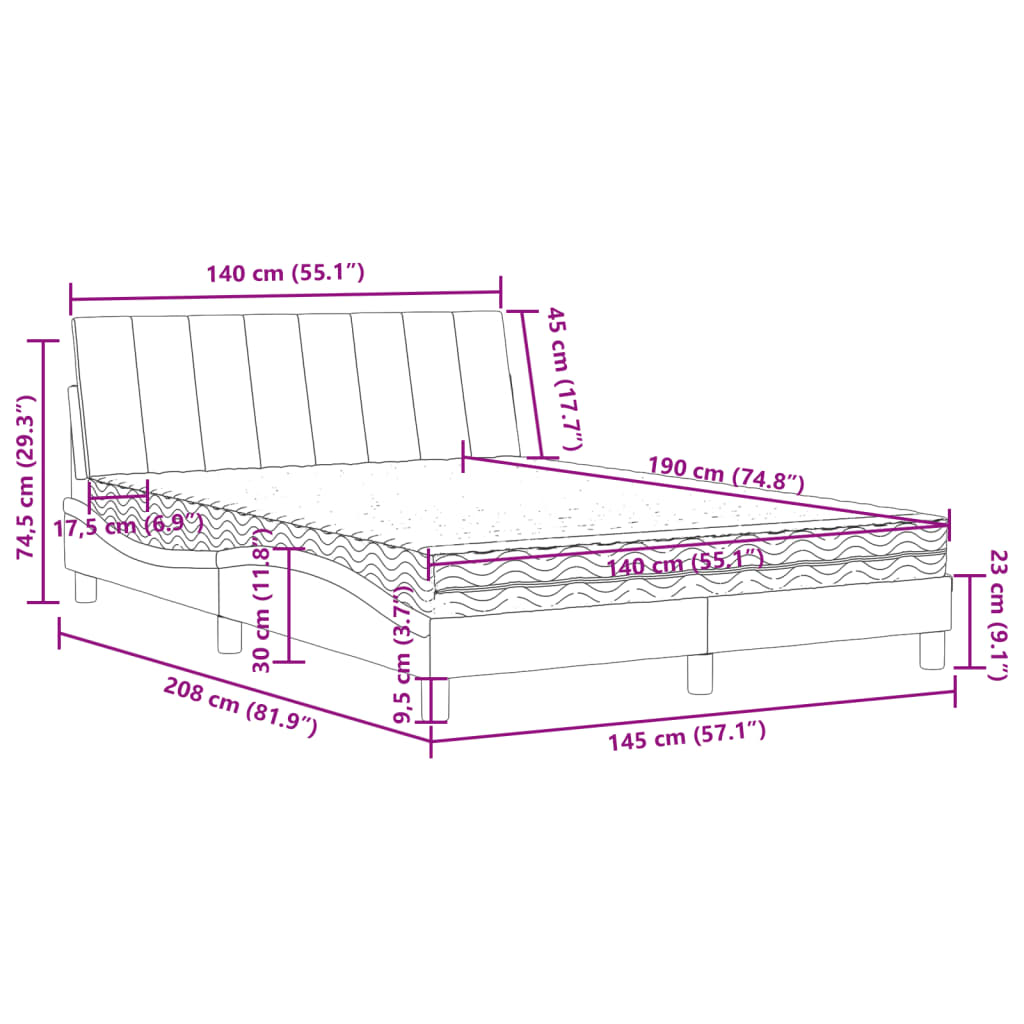 vidaXL Κρεβάτι με Στρώμα Hanko Ροζ 140x190 εκ. Βελούδινο