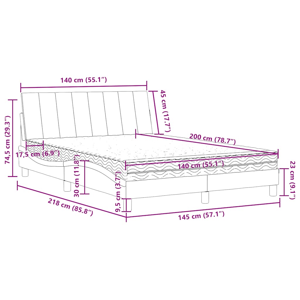 vidaXL Κρεβάτι με Στρώμα Hanko Σκούρο Πράσινο 140x200εκ. Βελούδινο