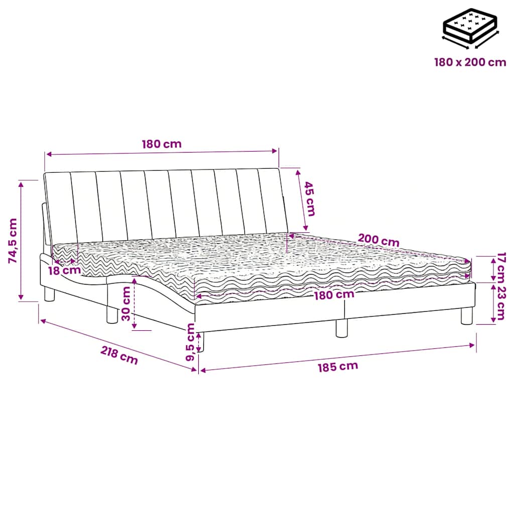 vidaXL Κρεβάτι με Στρώμα Hanko Ανοιχτό Γκρι 180x200 εκ. Βελούδινο