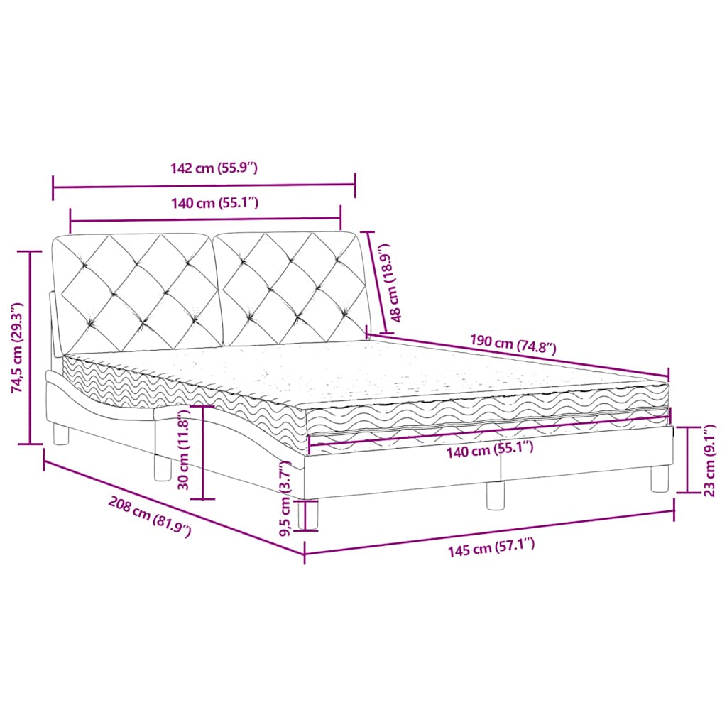 vidaXL Κρεβάτι με Στρώμα Μπλε 140x190 εκ. Βελούδινο