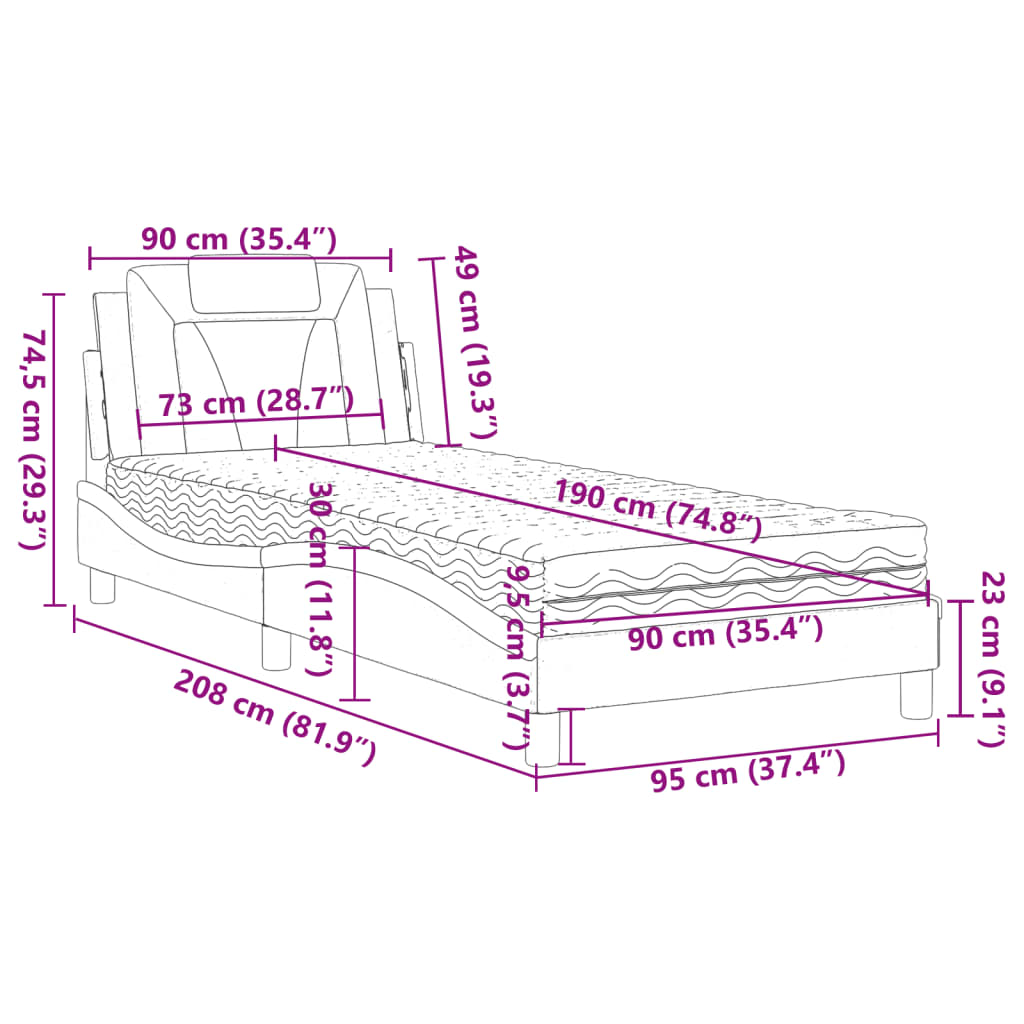 vidaXL Κρεβάτι Viana με Στρώμα Μαύρο 90x190 εκ. από Συνθετικό Δέρμα