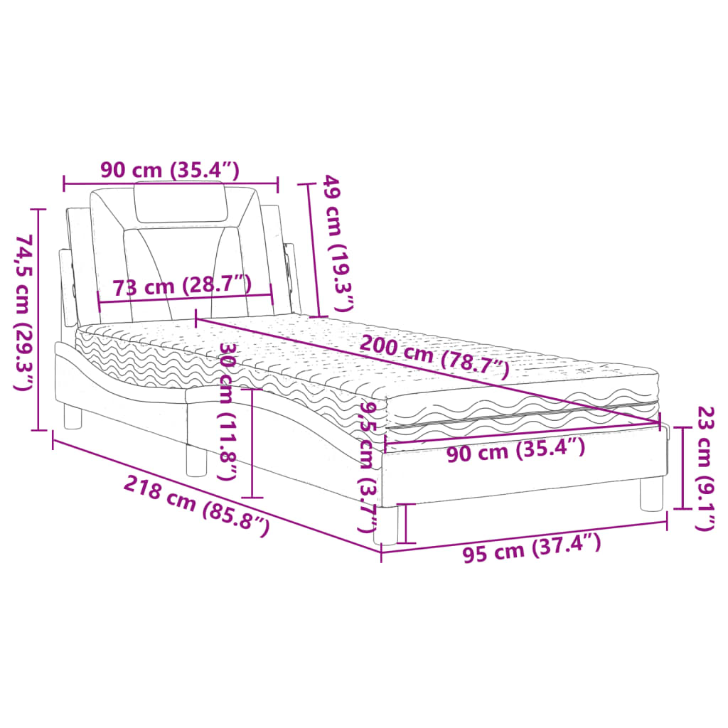vidaXL Κρεβάτι Viana με Στρώμα Γκρι 90x200 εκ. από Συνθετικό Δέρμα