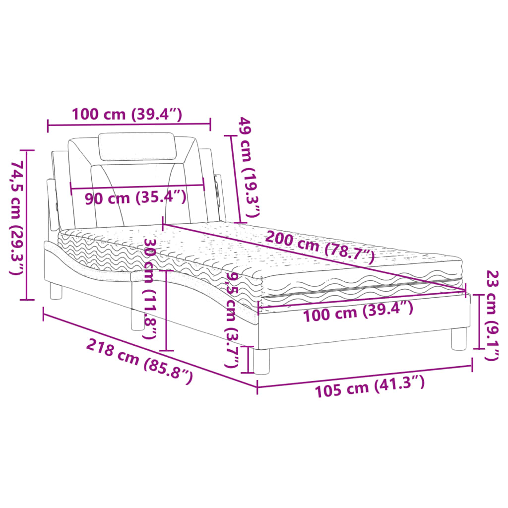 vidaXL Κρεβάτι Viana με Στρώμα Λευκό 100x200 εκ. από Συνθετικό Δέρμα