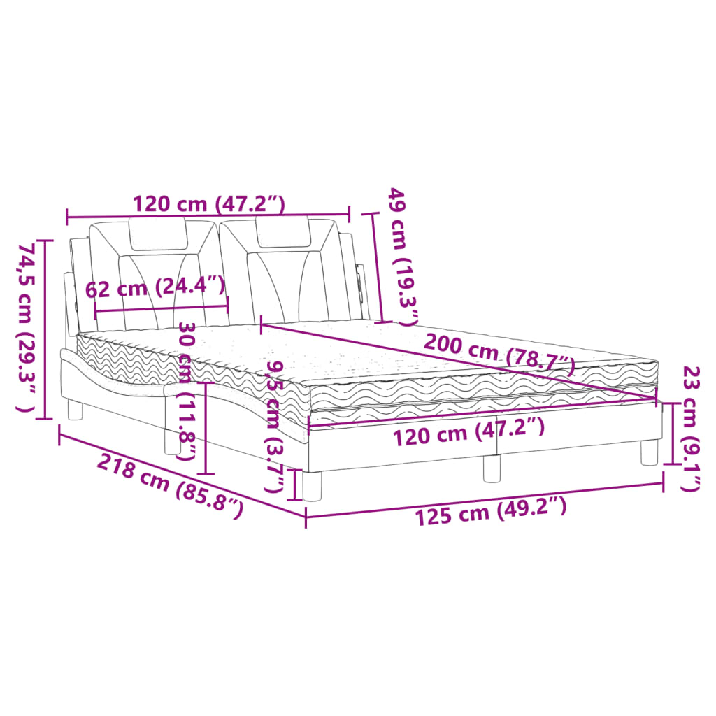 vidaXL Κρεβάτι Viana με Στρώμα Γκρι 120x200 εκ. από Συνθετικό Δέρμα