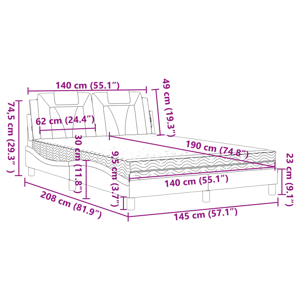 vidaXL Κρεβάτι Viana με Στρώμα Γκρι 140x190εκ. από Συνθετικό Δέρμα