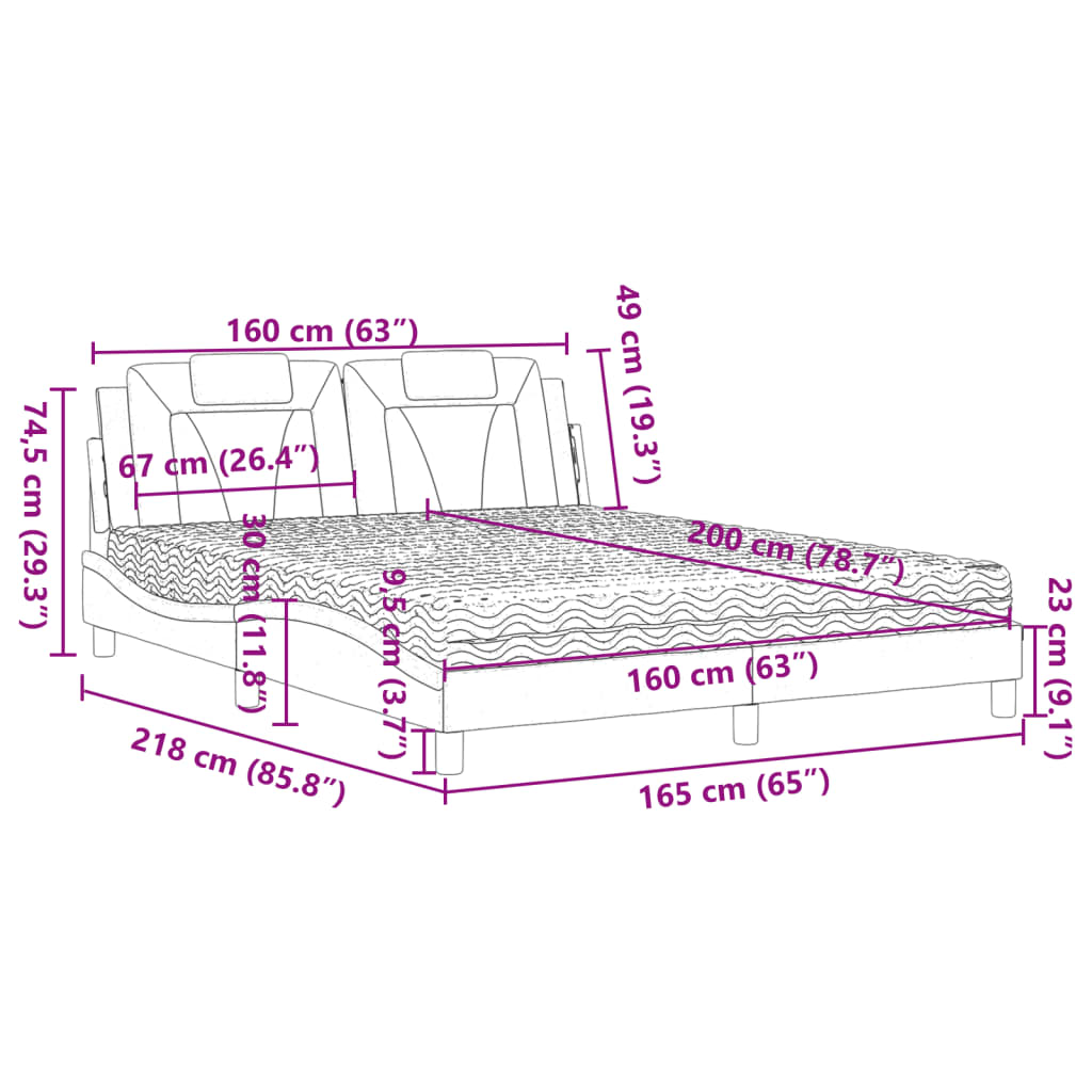 vidaXL Κρεβάτι Viana με Στρώμα Μαύρο 160x200εκ.από Συνθετικό Δέρμα