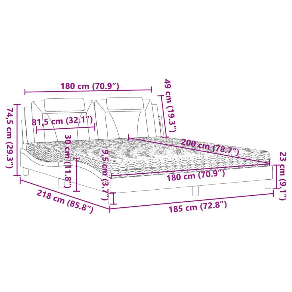 vidaXL Κρεβάτι Viana με Στρώμα Μαύρο 180x200 εκ. από Συνθετικό δέρμα
