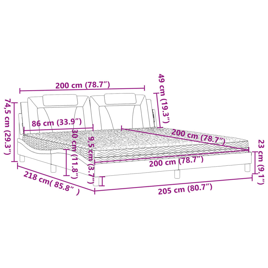 vidaXL Κρεβάτι Viana με Στρώμα Γκρι 200x200 εκ. Συνθετικό Δέρμα