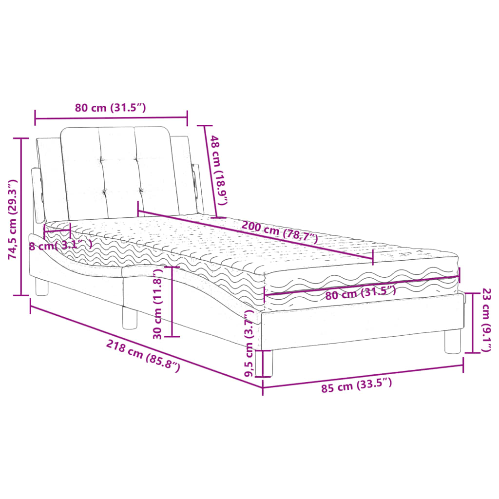 vidaXL Κρεβάτι με Στρώμα Zadar Γκρι 80 x 200 εκ. Συνθετικό Δέρμα