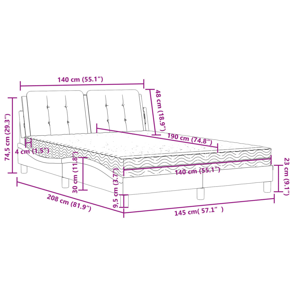 vidaXL Κρεβάτι με Στρώμα Zadar Γκρι 140x190εκ. από Συνθετικό Δέρμα
