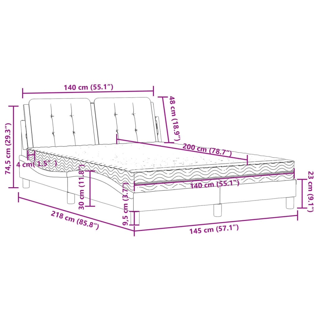 vidaXL Κρεβάτι με Στρώμα Zadar Καπουτσίνο 140x200εκ.από Συνθ.Δέρμα