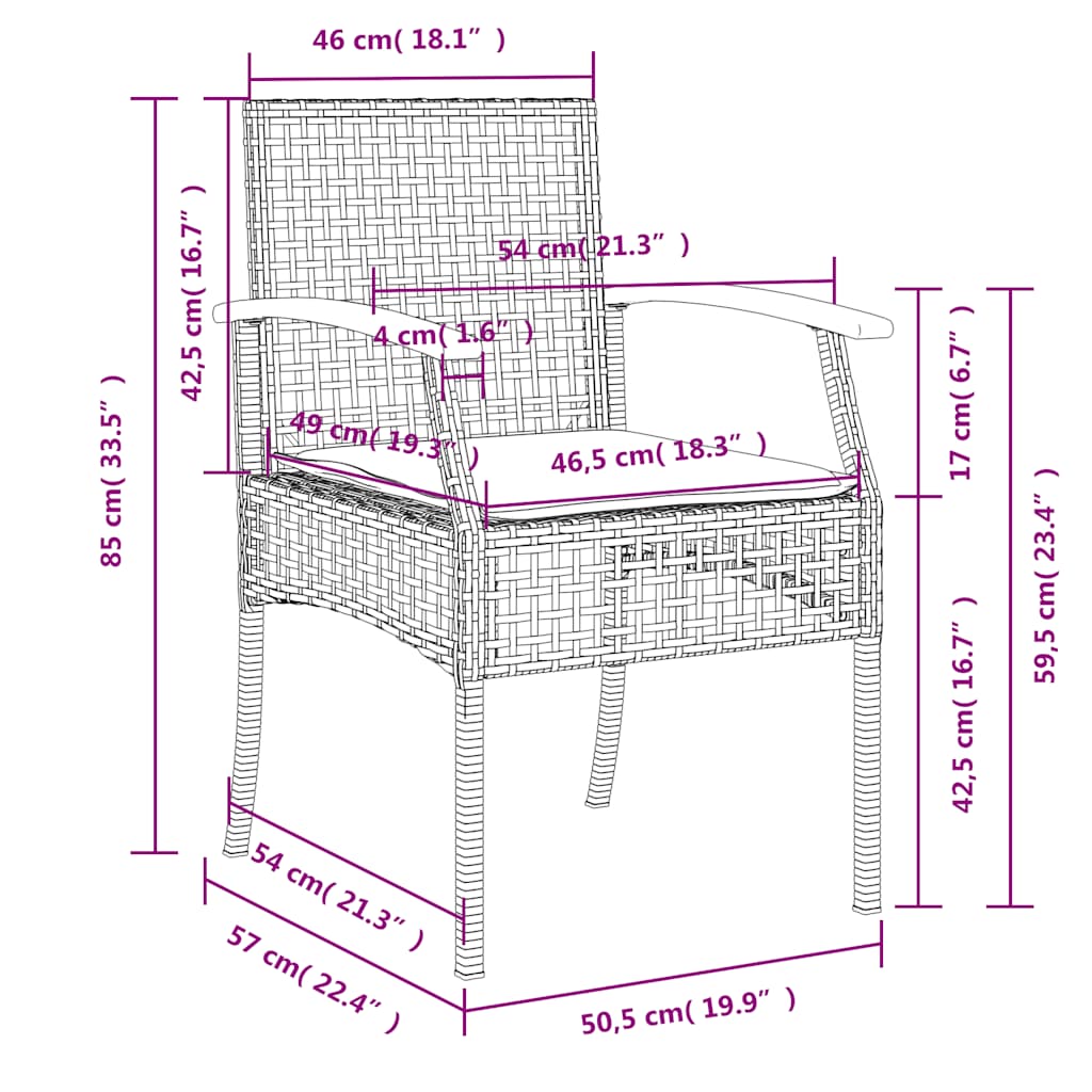 vidaXL Σετ Τραπεζαρίας Κήπου 3 τεμ. Μπεζ Συνθετικό Ρατάν με Μαξιλάρια