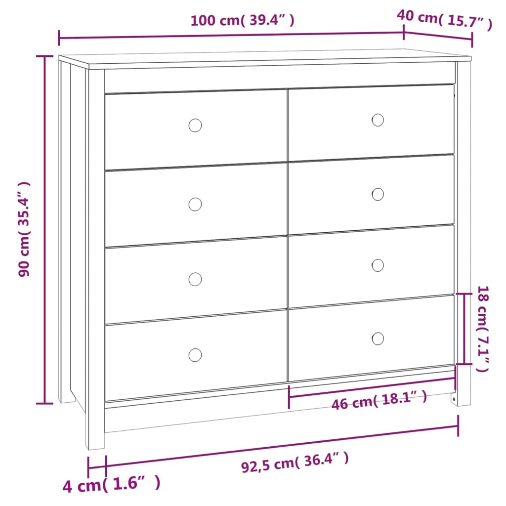 vidaXL Βοηθητικό Ντουλάπι Καφέ Κεριού 100x40x90 εκ. Μασίφ Ξύλο Πεύκου