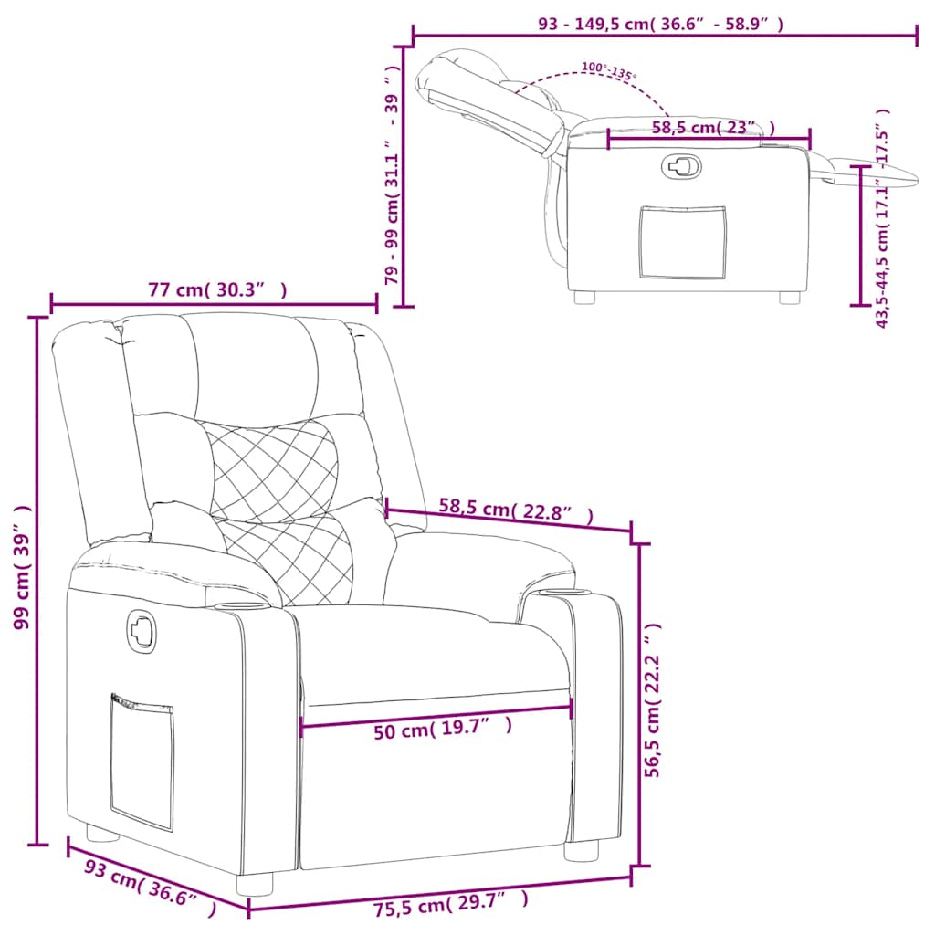vidaXL Πολυθρόνα Ανακλινόμενη Μαύρη Υφασμάτινη