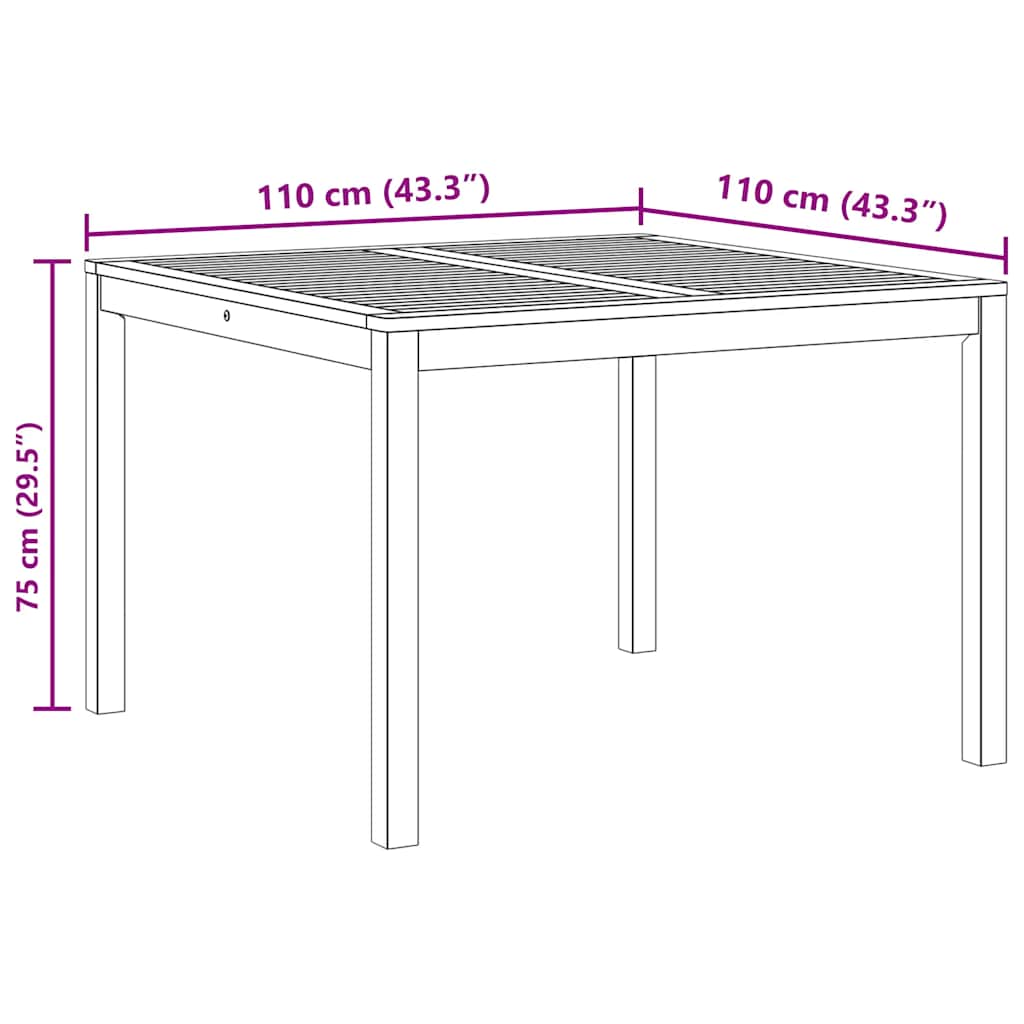 vidaXL Τραπεζαρία Κήπου 110x110x75 εκ. από Μασίφ Ξύλο Ακακίας
