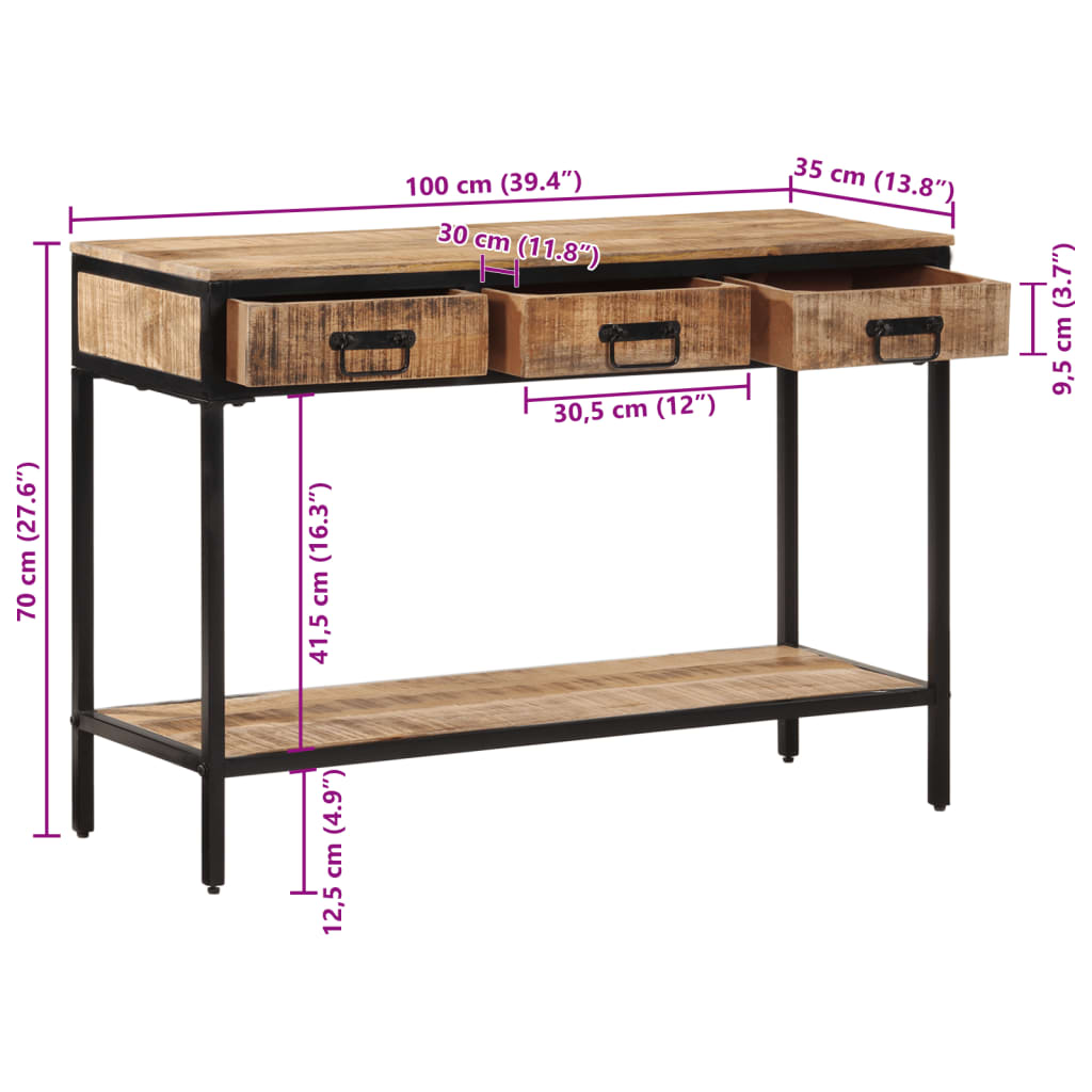 vidaXL Τραπέζι Κονσόλα 100x35x70 εκ. από Μασίφ Ακατέργαστο Ξύλο Μάνγκο