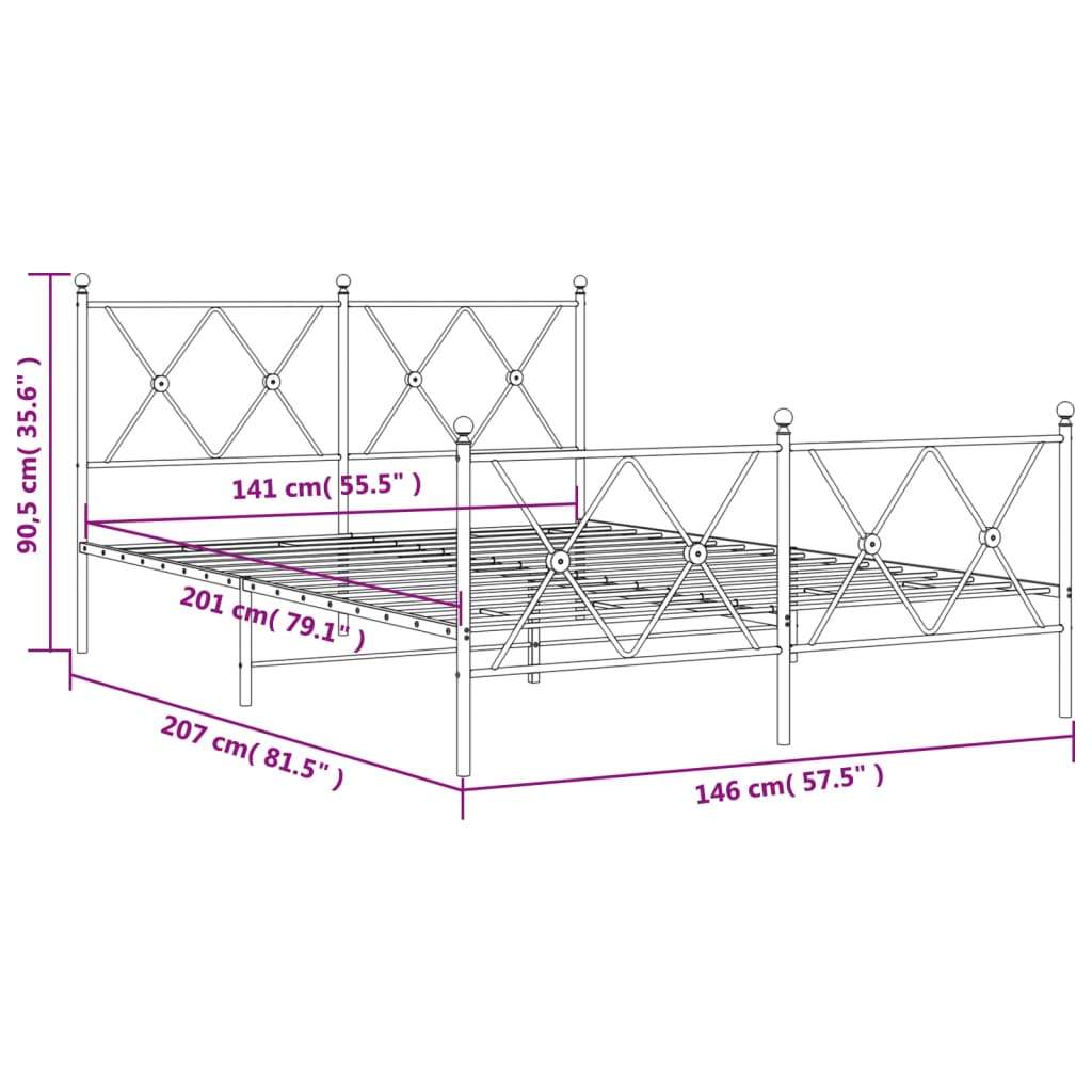 vidaXL Πλαίσιο Κρεβατιού με Κεφαλάρι&Ποδαρικό Μαύρο 140x200εκ. Μέταλλο