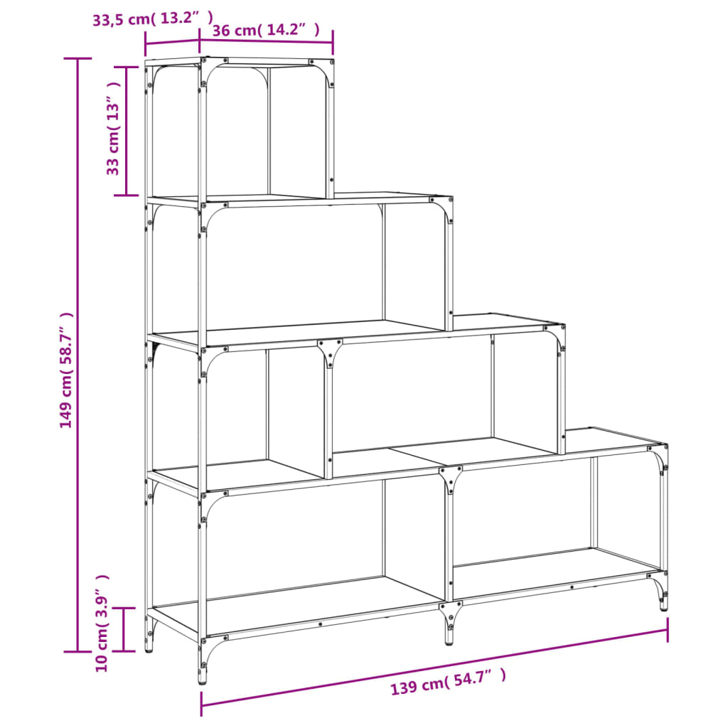 vidaXL Βιβλιοθήκη Σκάλα 4 Ράφια Γκρι Sonoma 139x33,5x149 εκ Επεξ. Ξύλο